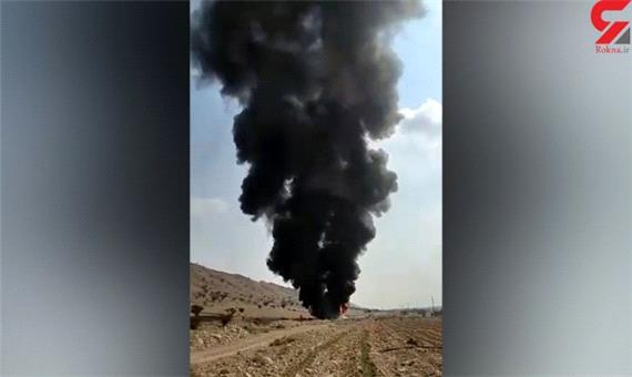 فیلم زنده سوختن راننده تانکر حمل سوخت در آتش سوزی وحشتناک/ در لار رخ داد